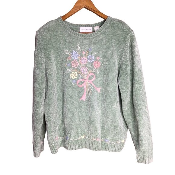 Alfred Dunner Sweaters - Vintage womens sweater embroidered flowers bouquet grannycore pastel